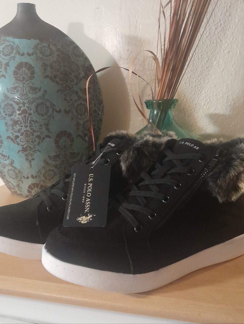 U.S. Polo Assn. Black Faux Fur High-Top Sneakers